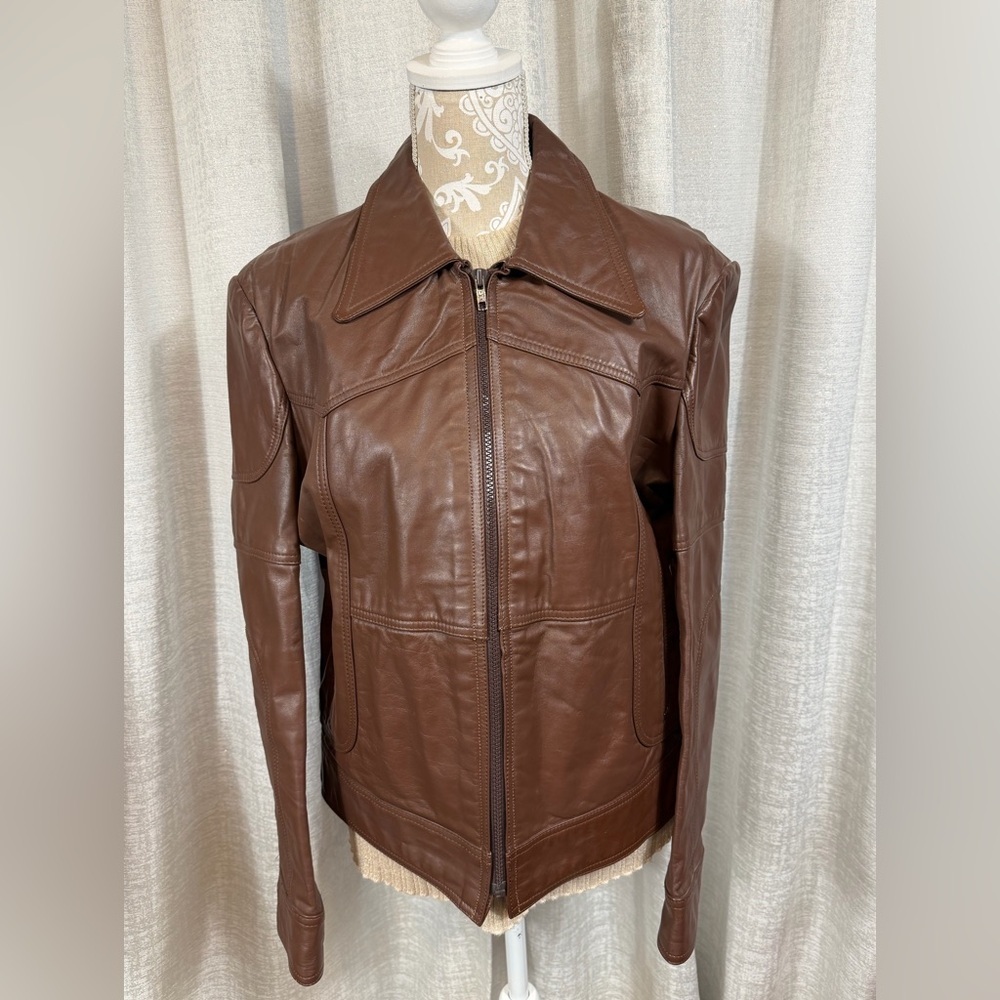 Brazilia by D&H women’s genuine leather jacket, size 42 in rich chocolate brown - Picture 3 of 9